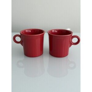 Fiesta Post-86 Scarlet Red Ring Handle Coffee Mugs Pair HLC USA Classic